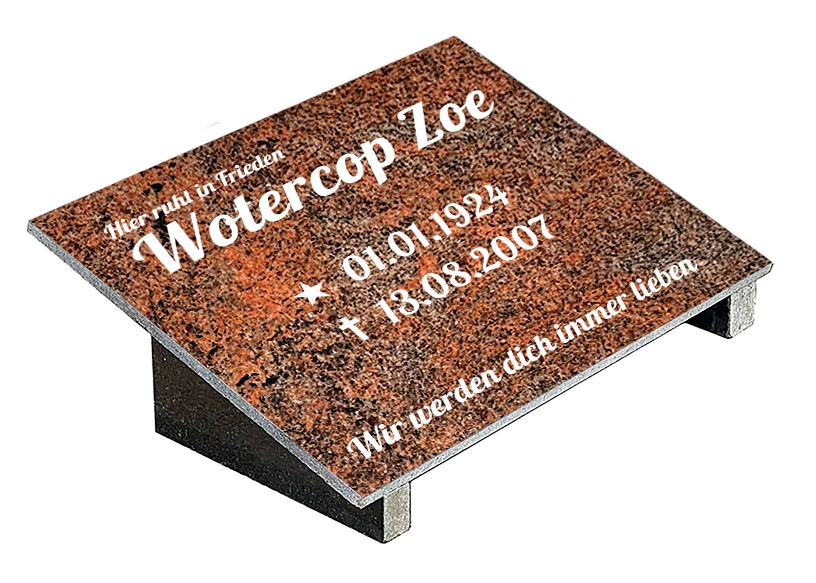 Grabplatte für Urnengrab aus Granit Multicolor Rot