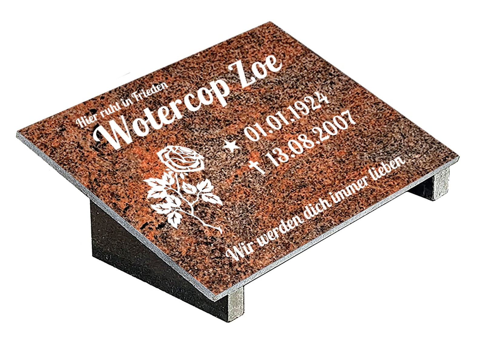 Grabplatte für Urnengrab aus Granit Multicolor Rot