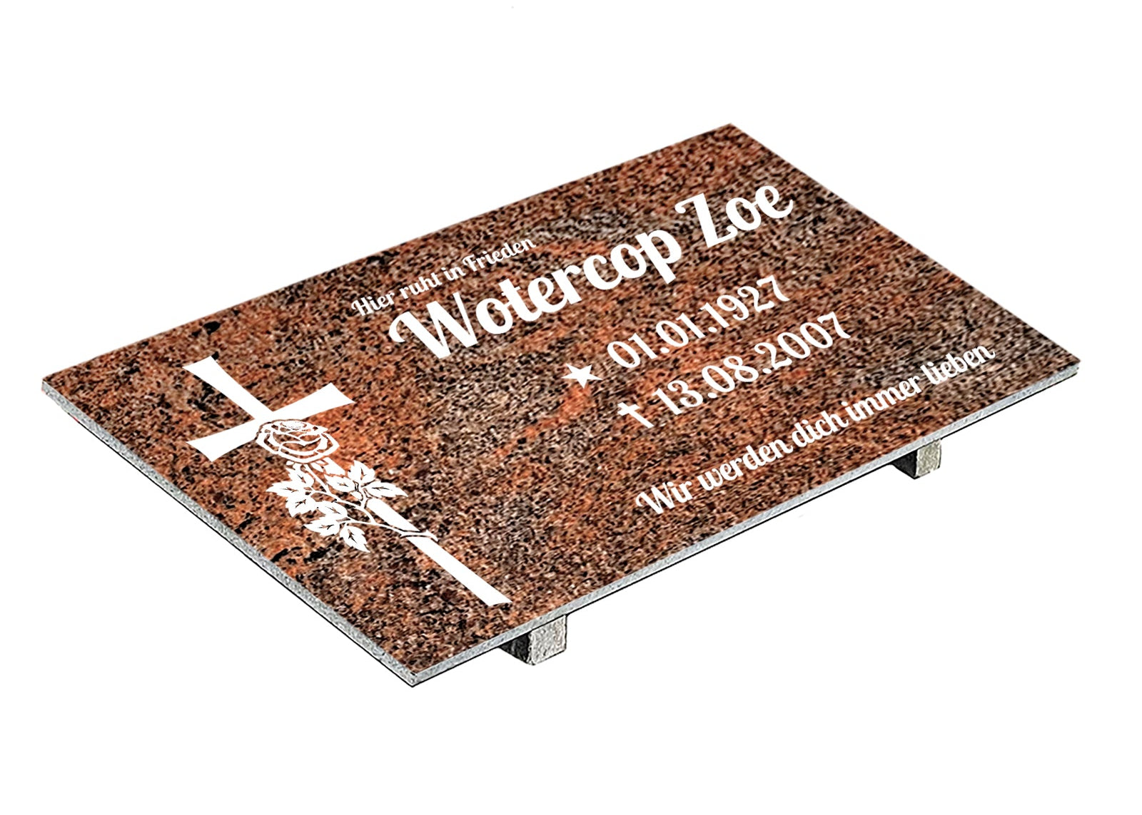 Grabplatte für Urnengrab aus Granit Multicolor Rot