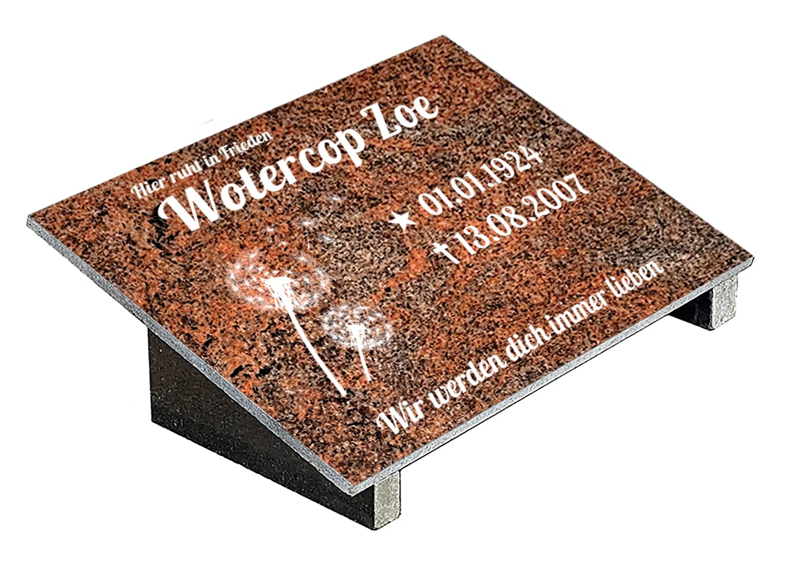 Grabplatte für Urnengrab aus Granit Multicolor Rot