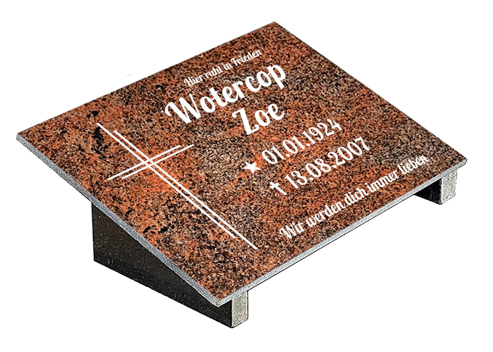 Grabplatte für Urnengrab aus Granit Multicolor Rot